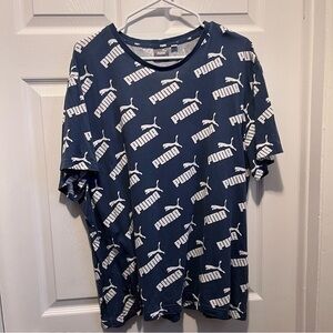 3/25$💥 Puma t shirt logo amplified blue logo all over tee short sleeve men XL